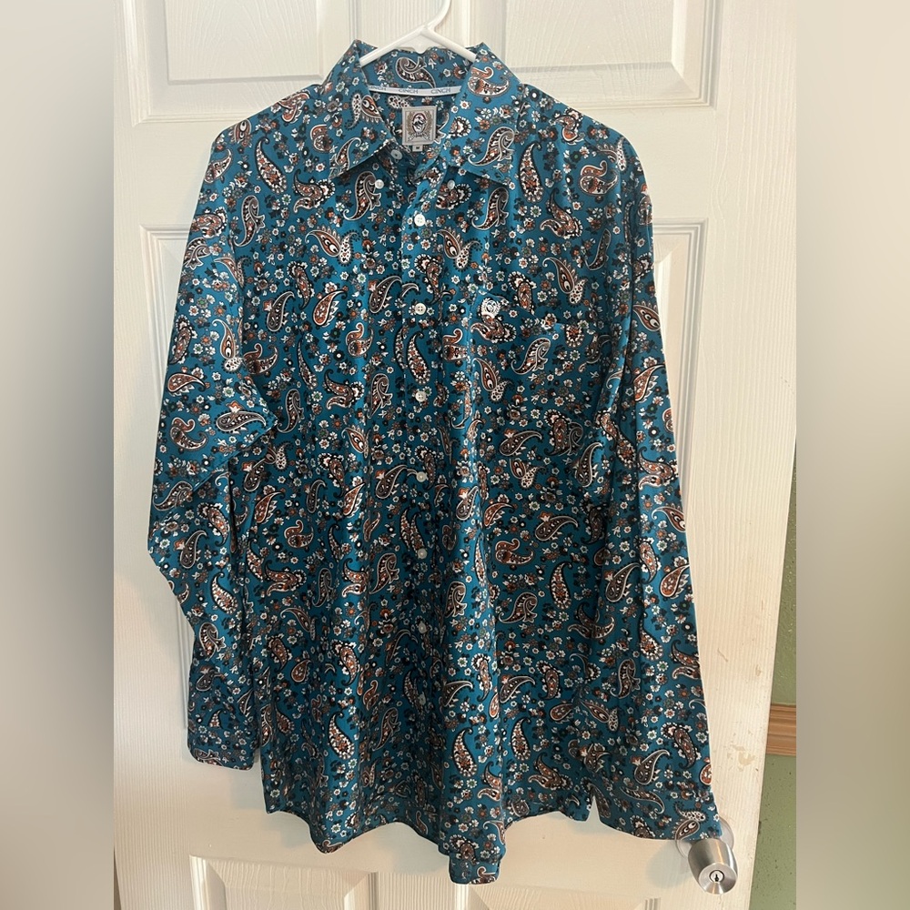 Cinch Teal and Orange Paisley Shirt Medium